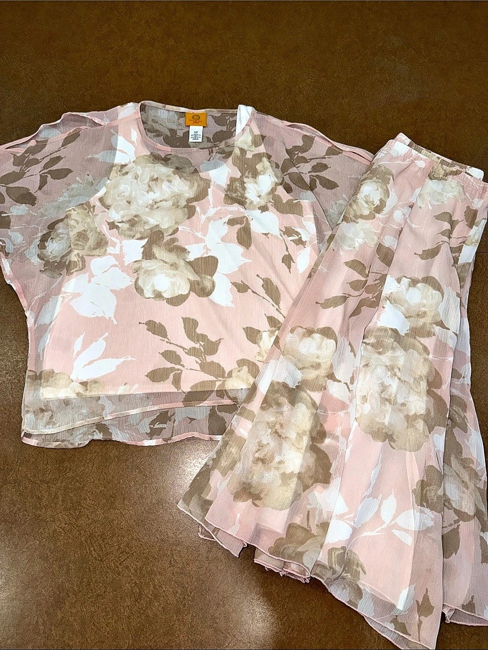 Ruby Rd. Floral Skirt Set in Pink & Brown Size 12P Like New